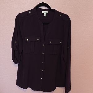 Calvin Klein Black 3/4 Sleeve Mandarin Collar Blouse